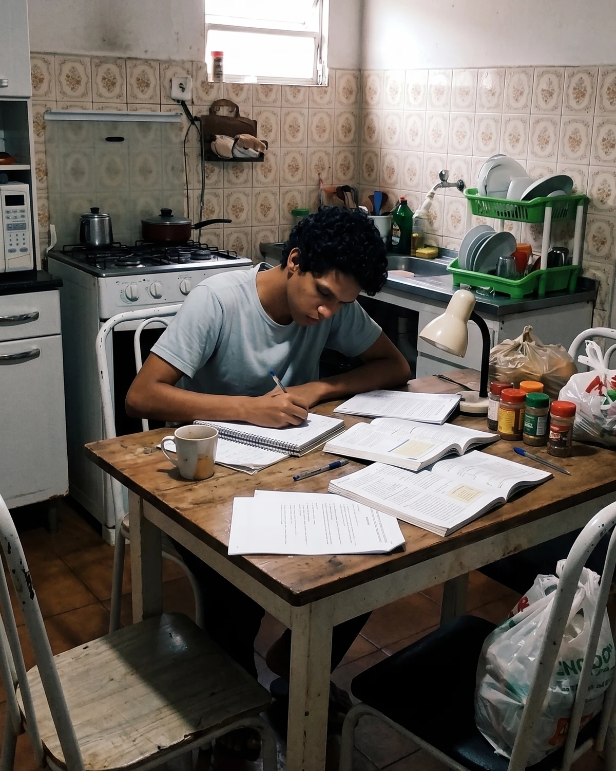 Ricardo estudando em casa
